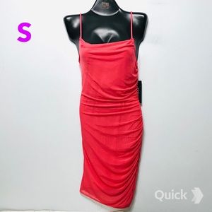 S - NWT BeBe Sleeveless Cowl-Neck Mesh Ruched Dress